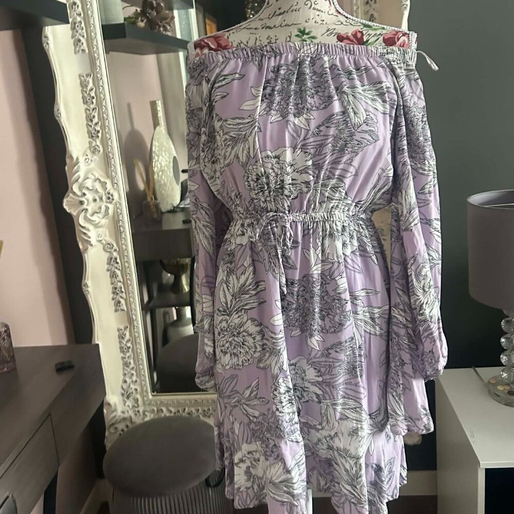 Dex Size Small Off-the-Shoulder (Bardot) Floral Dress - lavender